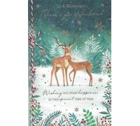 Luxury Christmas Card for Niece & Husband - Large 24 x 16 cm Reindeer Forest Design - Gold Foil & Embossed Finish - Message Inside - With Envelope - Niece and Her Husband Xmas Card