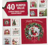 Luxury Christmas Cards Assortment Box, 40 Traditional Festive Designs, Season's Greetings and Christmas Wishes