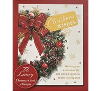 Luxury Christmas Cards Pack of 22 - TWO Festive Designs with Christmas Wreaths - Foil Embossed Xmas Greeting Cards with Envelopes