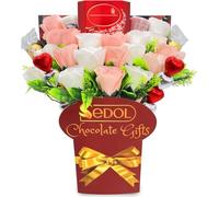 Luxury Christmas Chocolate Gift Bouquet for Her - Truffles, Heart-Shaped Chocolates, Scented Candles & Faux Roses - Gift for Women, Christmas & Anniversary (Sedol - White & Pink w/Candles)