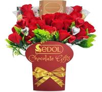 Luxury Christmas Chocolate Gift Bouquet for Her - Truffles, Heart-Shaped Chocolates, Scented Candles & Faux Roses - Gift for Women - Perfect for Christmas & Anniversary (Sedol - Red Roses w/Candles)