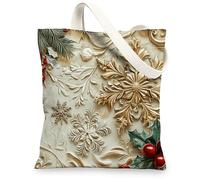 Luxury Christmas Snow Canvas Tote Bag for Shopping 13 * 15, Vintage Xmas Snowflakes Reusable Grocery Bag for Women, Winter Travel Pattern Gift Decoration