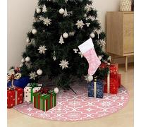 Luxury Christmas Tree Skirt with Sock Pink 122 cm Fabric, Tree Skirt with Snow Pattern, Tree Skirt and Floor Protector for Christmas Tree, Decoration for Christmas, Advent and Living Room