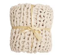 Luxury Chunky Knit Blanket Throw, 100x150cm Beige Knitted Blanket, Handmade Giant Thick Soft Cozy Warm Chenille Blanket Throw for Bed Chair Couch Sofa, Yoga Mat Rug Home Decor Gift, Machine Washable