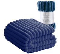 Luxury Chunky Ribbed Cord Throw Blanket - Faux Fur Soft Fleece, Cozy, and Warm Heated Sofa Bed Single Double Throws Blankets for Comfort and Style (Navy, Double: 150 Cm x 200 Cm)