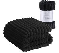 Luxury Chunky Ribbed Cord Throw Blanket - Faux Fur Soft Fleece, Cozy, and Warm Osum Sofa Bed Single Double Throws Blankets for Comfort and Style (Black, Double: 150 Cm x 200 Cm)