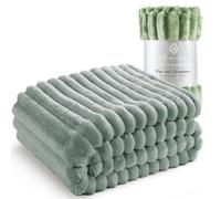 Luxury Chunky Ribbed Cord Throw Blanket - Faux Fur Soft Fleece, Cozy, and Warm Osum Sofa Bed Single Double Throws Blankets for Comfort and Style (Green, King: 200 Cm x 240 Cm)
