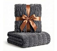 Luxury Concepts Lightweight Faux Rabbit Fur Throw Blanket, Ruched Elegant Wrinkle Resistant, Anti-Static and Washable for Couch Sofa Bed, 50" x 60" in, Dark Grey