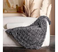 Luxury Concepts Lightweight Faux Rabbit Fur Throw Blanket, Ruched Elegant Wrinkle Resistant, Anti-Static and Washable for Couch Sofa Bed, 50" x 60" in, Dark Grey