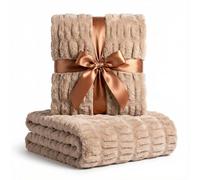 Luxury Concepts Soft Faux Rabbit Fur Throw Blanket - 50" x 60", Elegant Ruched Design Blanket, Machine Washable and Wrinkle Resistant, Lightweight Tan Throw Blanket for Couch, Sofa and Bed