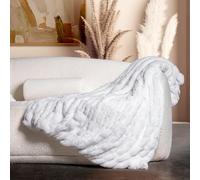 Luxury Concepts Soft Faux Rabbit Fur Throw Blanket - 50" x 60", Elegant Ruched Design Blanket, Machine Washable and Wrinkle Resistant, Lightweight White Throw Blanket for Couch, Sofa and Bed