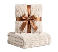 Luxury Concepts Soft Faux Rabbit Fur Throw Blanket - 50" x 60", Elegant Ruched Design Blanket, Machine Washable and Wrinkle Resistant, Lightweight Beige Throw Blanket for Couch, Sofa and Bed