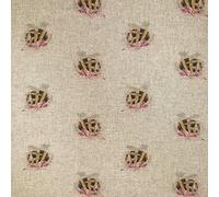 Luxury Cotton Rich Digital Printed Linen Fabric - Sold by The METRE (Half Metre) (Bumble Bee - Pink Flower)