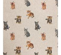 Luxury Cotton Rich Digital Printed Linen Fabric - Sold by The METRE (Half Metre) (Kittens and Cats)
