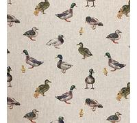 Luxury Cotton Rich Digital Printed Linen Fabric - Sold by The METRE (Half Metre) (Mallard Green Head Ducks)