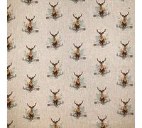 Luxury Cotton Rich Digital Printed Linen Fabric - Sold by The METRE (Half Metre) (Red Stag Big Deer)