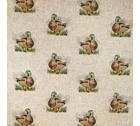 Luxury Cotton Rich Digital Printed Linen Fabric - Sold by The METRE (One 46X46 Square) (Mallard Duck Green Head)