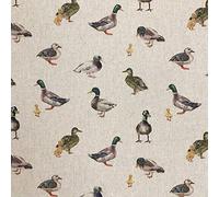 Luxury Cotton Rich Digital Printed Linen Fabric - Sold by The METRE (One 46X46 Square) (Mallard Green Head Ducks)