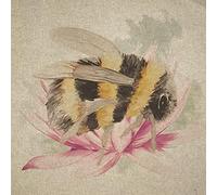 Luxury Cotton Rich Digital Printed Linen Fabric - Sold by The Panel (One - Large Panel) (Bumble Bee - Pink Flower)
