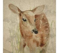 Luxury Cotton Rich Digital Printed Linen Fabric - Sold by The Panel (One - Large Panel) (Fawn Deer - in The Grass)