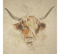 Luxury Cotton Rich Digital Printed Linen Fabric - Sold by The Panel (One - Large Panel) (Highland Cow)