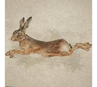 Luxury Cotton Rich Digital Printed Linen Fabric - Sold by The Panel (One - Large Panel) (Leaping Hares)