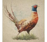 Luxury Cotton Rich Digital Printed Linen Fabric - Sold by The Panel (One - Large Panel) (Pheasant)