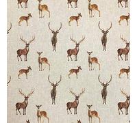 Luxury Cotton Rich Digital Printed Linen Wild Life & Pets 140cm Wide per Metre (Deer Stags & Fawns) (Fat Quarter)