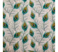 Luxury Cotton Rich Digital Printed Linen Wild Life & Pets 140cm Wide per Metre (Peacock Feathers) (Half METRE)