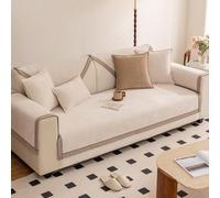 Luxury Couch Cover Chenille Decorative Blanket L U Shape Sofa Cushion Covers 1 2 3 4 Seater Sofa Slipcovers, Non-Slip Particles On Bottom, All Season, Washable (90x210cm,Beige)