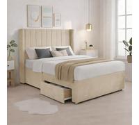 Luxury Cream Plush Milan Single Bed Frame With Mattress 54 Inches Wingback Headboard 2 Footend Storage Drawers