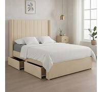 Luxury Cream Plush Milan Small Double Bed Frame With Mattress 54 Inches Wingback Headboard 2 Storage Drawers