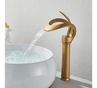 Luxury Creative Waterfall Basin Faucet Single Handle Deck Mount Basin Tap Black Brass Bath Hot Cold Water Vanity Tap(Gold High)