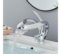 Luxury Creative Waterfall Basin Faucet Single Handle Deck Mount Tap Black Brass Bath Hot Cold Water Vanity(Cromo)