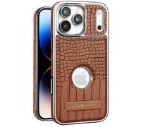 Luxury Crocodile Case for iPhone 17 Pro Max/17 Pro/17 Air/17, Compatible with MagSafe, Invisible Kickstand with Logo View, Slim Electroplated Leather Cover Retro Business(Brown,17 Air)