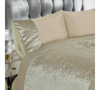 Luxury Crushed Velvet Panel Duvet Cover and Pillowcase Set - NATURAL / SILVER