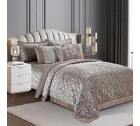 Luxury Crushed Velvet Quilted Bedspread Eiderdown with Pillow Shams 3 Pieces Plush Comforter Set Double King Super King Size (Mink, Super King)