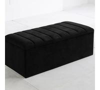 Luxury Crushed Velvet Storage Ottoman Box, Cream White, Padded Lid, Lined Panel Design, Multi-Purpose Blanket Toy Chest (Black)
