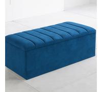 Luxury Crushed Velvet Storage Ottoman Box, Cream White, Padded Lid, Lined Panel Design, Multi-Purpose Blanket Toy Chest (Blue)