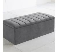 Luxury Crushed Velvet Storage Ottoman Box, Cream White, Padded Lid, Lined Panel Design, Multi-Purpose Blanket Toy Chest (Grey)