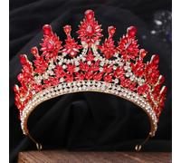 Luxury Crystal AB Tiaras Crown For Bridal Women Girls Wedding Diadem Princess Party Hair Dress Jewelry H219 Gold Red