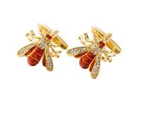 Luxury Crystal Bee Cufflinks, Gold-Plated French Shirt Cufflinks with Red Enamel and, Formal Wedding Accessory for Men