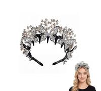 Luxury Crystal Butterfly Headband, Vintage Rhinestone Handmade Velvet Base Volume Boosting Hair Accessory for Wedding Tea Birthday Photoshoot