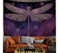 Luxury Crystal Dragonfly Tapestry Wall Hanging, Animal Starry Sky Wall Art, Rustic Home Decor Nature Tapestries Bedspread For Bedroom, Dorm, College, Living Room, 40"X30", Deep Purple