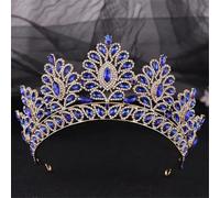 Luxury Crystal Gem Bridal Crowns Ornament Banquet Wedding Tiaras Jewelry Women's Hair Accessories H261 Gold Blue