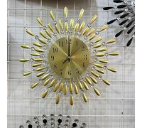 Luxury Crystal Sunburst Wall Clock - Silent Quartz Movement, 3D Diamond Design for Living Room, Bedroom, Office,Yellow,60cm
