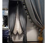 Luxury Curtain for Living Room Blackout Velvet 2 Panels Curtains Set Luxury Tassel Bedroom Curtains (Iron-Grey, (100W×96L)×2)