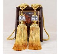 Luxury Curtain Holdbacks Rope Tie Backs, Tassel Tiebacks Beaded Ball Decor Pair, Polyester and Plastic, Elegant Design(Yellow)