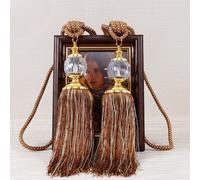 Luxury Curtain Holdbacks Rope Tie Backs, Tassel Tiebacks Beaded Ball Decor Pair, Polyester and Plastic, Elegant Design(brown)