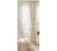 Luxury Curtains for Living Room Blackout Curtains for Bedroom Pattern Beige White 2 Pack Chenille Solid Color with Embroidery Pattern 52"W x 63"H
